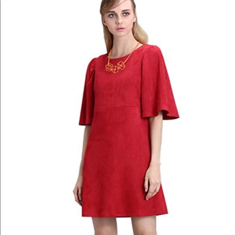 New Red Faux Suede Mini Dress Medium